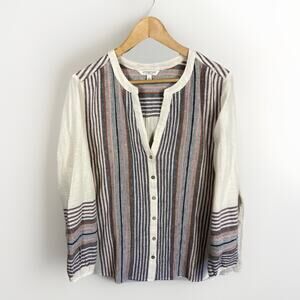 Liverpool Button Front Shirred Blouse Women’s XL Boho Colorful Hippie Vibes